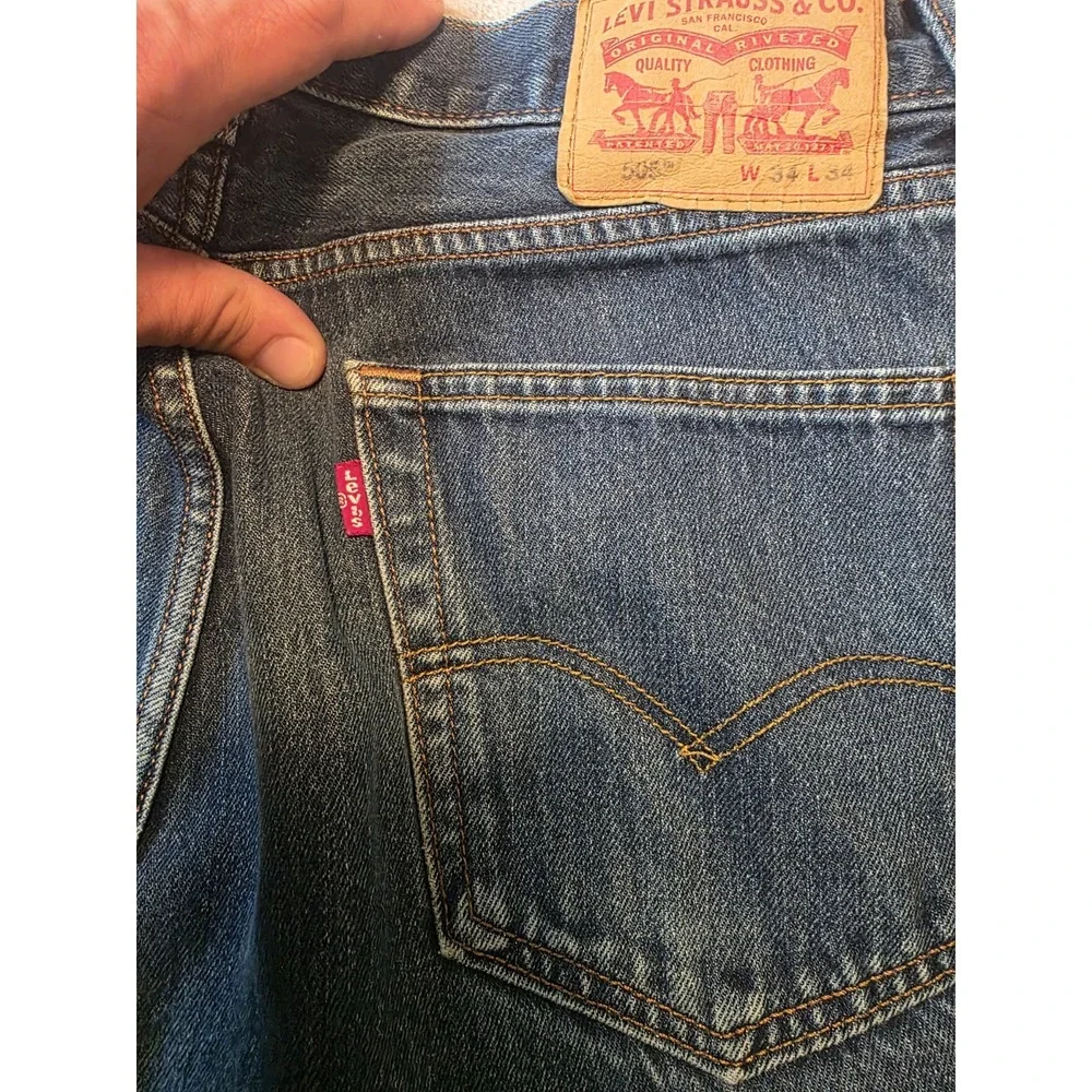 Levi's 505 Loose Straight Jeans Men's 34x34 Blue Medium Wash Denim Pants Fade